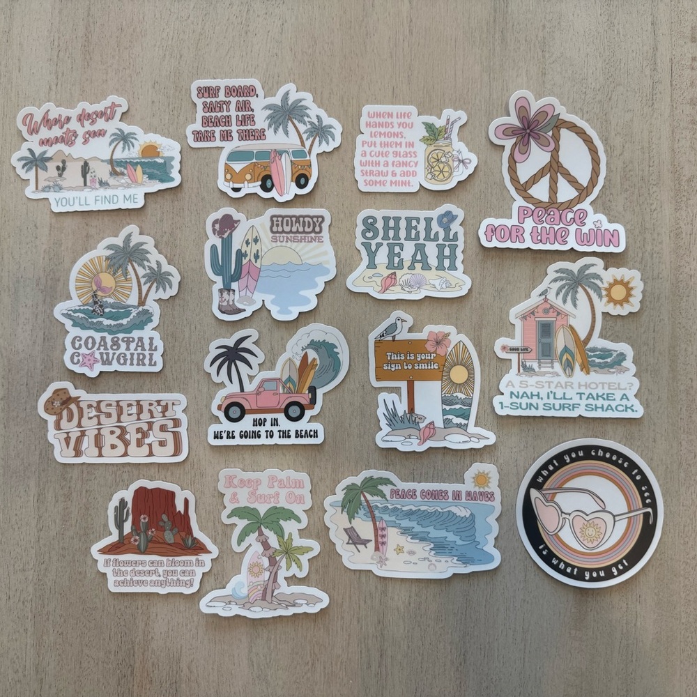 15 Desert & Ocean Stickers - Die-Cut Waterproof Vinyl Stickers